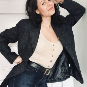 VINTAGE Liz Claiborne charcoal gray wool blazer slightly oversized jacket